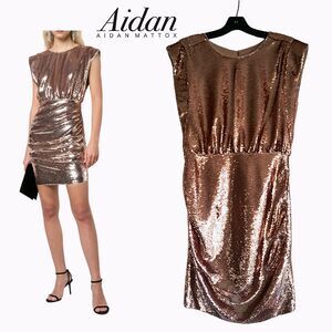 AIDAN MATTOX NEW Sequins Draped Extended Shoulders Dress 6